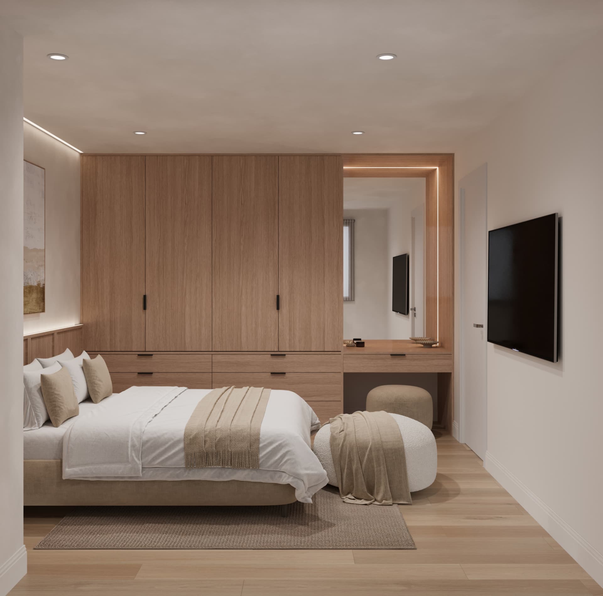 Storage across the full wall.