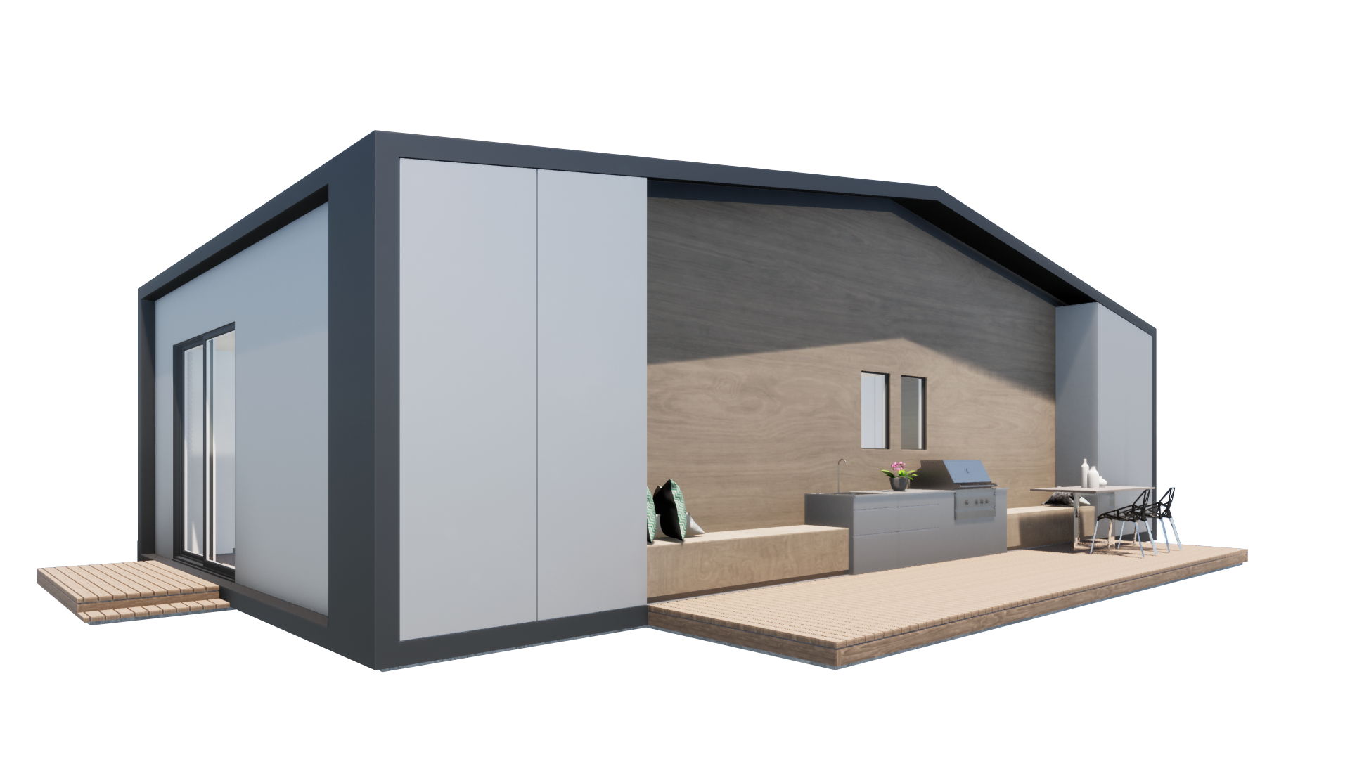 A kitchen wall that opens outside.