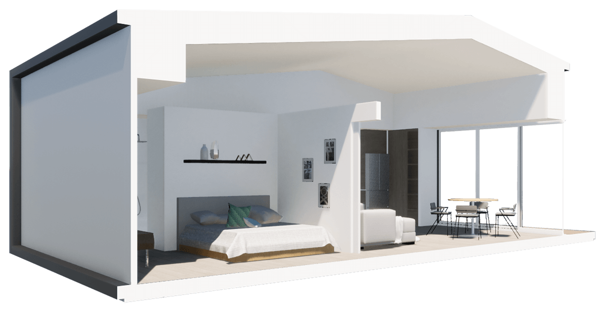 Bedrooms, living,
and light, one room deep.