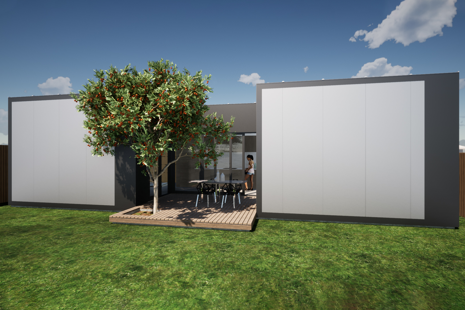 An outdoor room
in the middle.