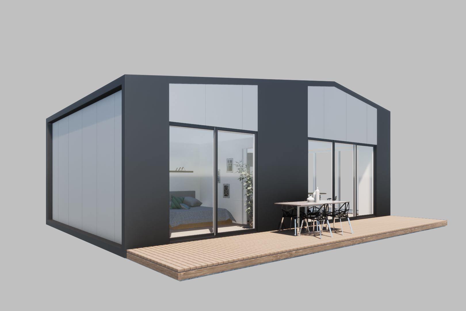 Sliding walls of glass.