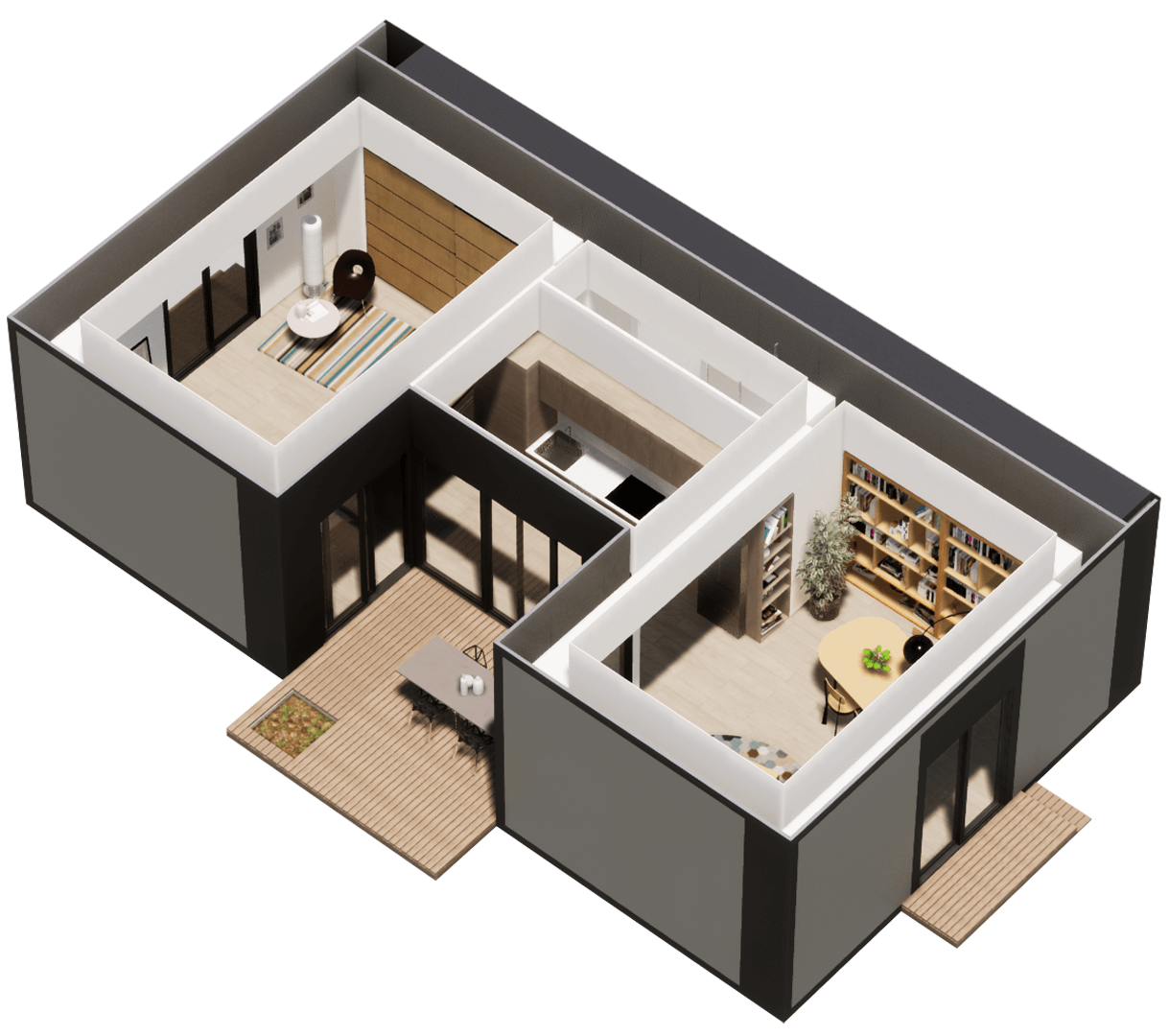Karlev A91 isometric view, Roof off, room layout