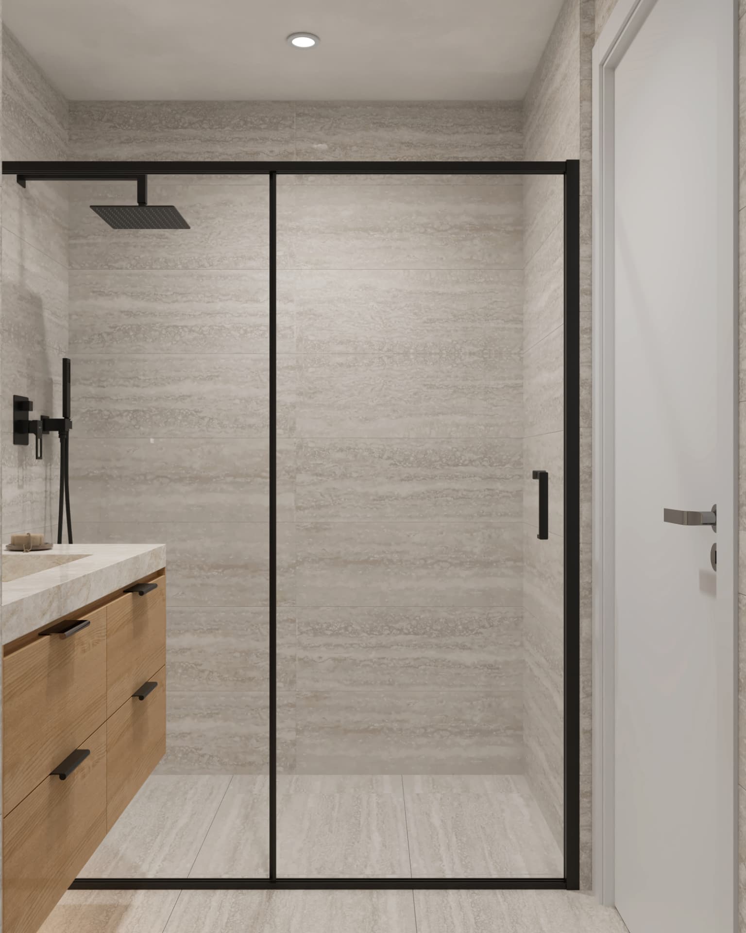 A full walk in shower.