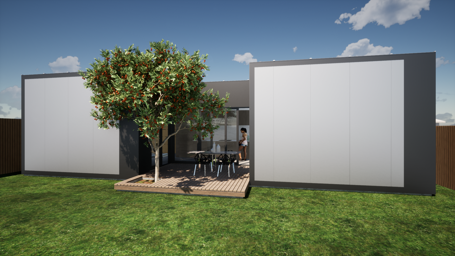 Two volumes,
one courtyard.