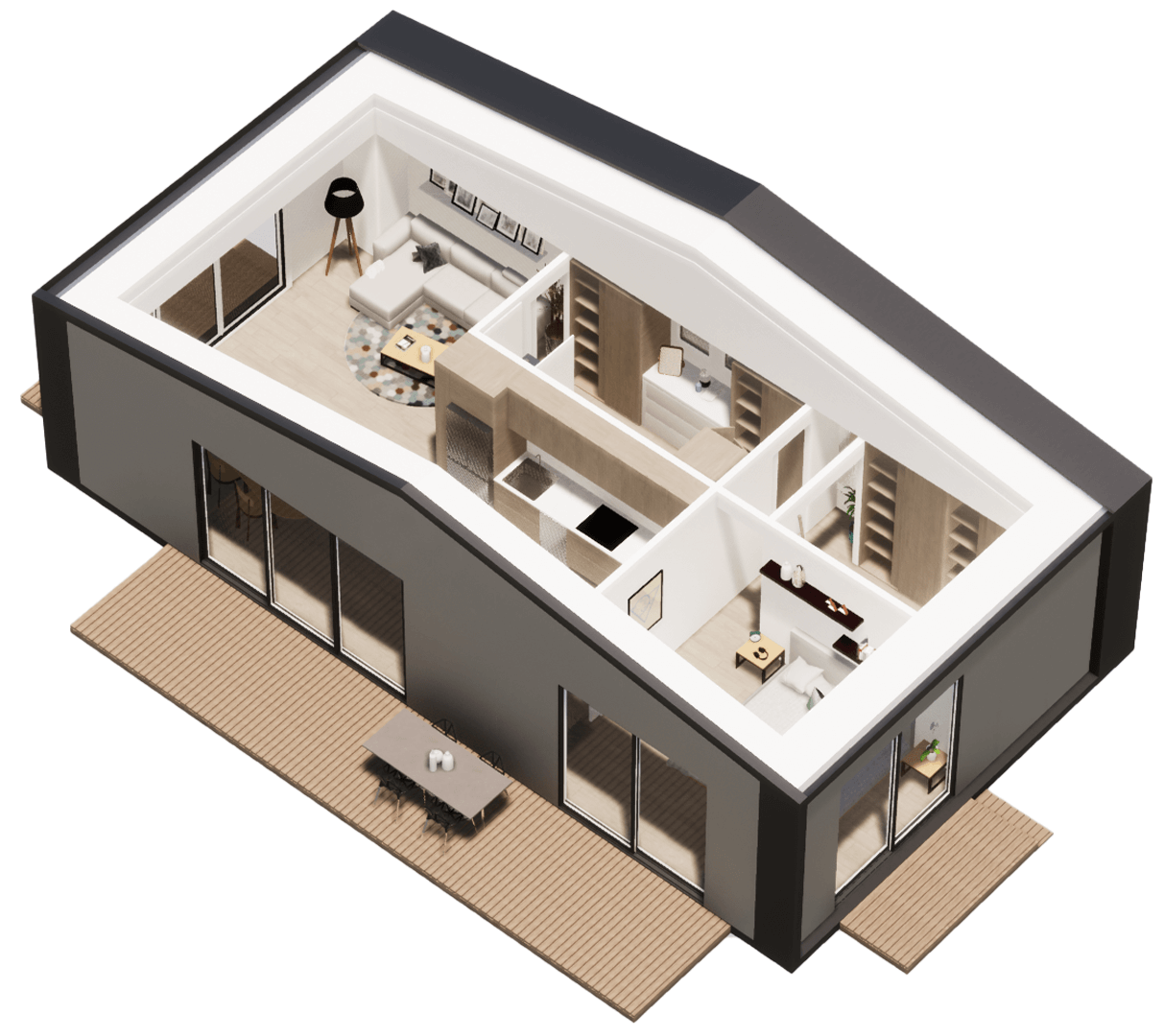 Karlev 800 SQFT isometric view, Room layout