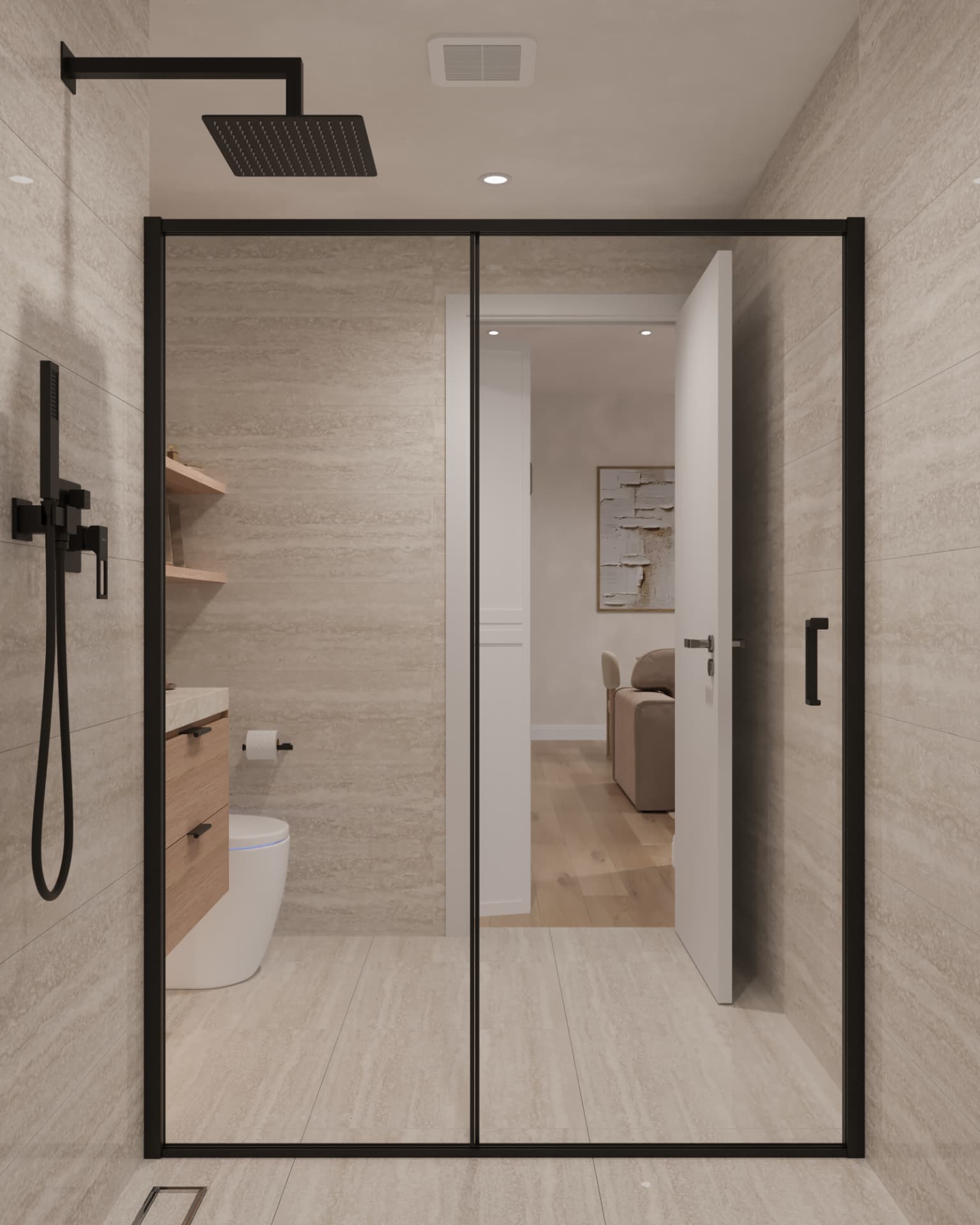 Slim black framed glass.