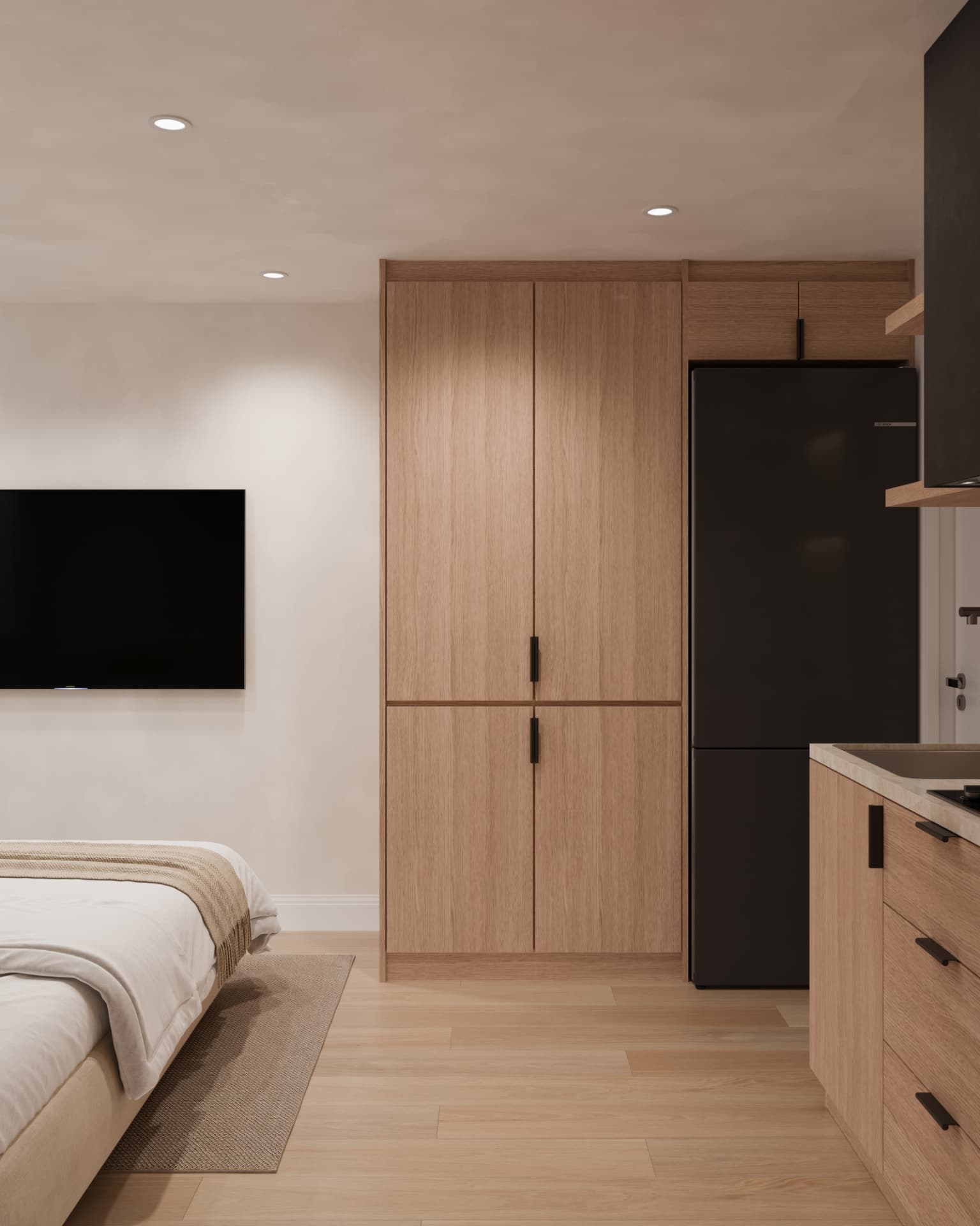 Full-height oak joinery.