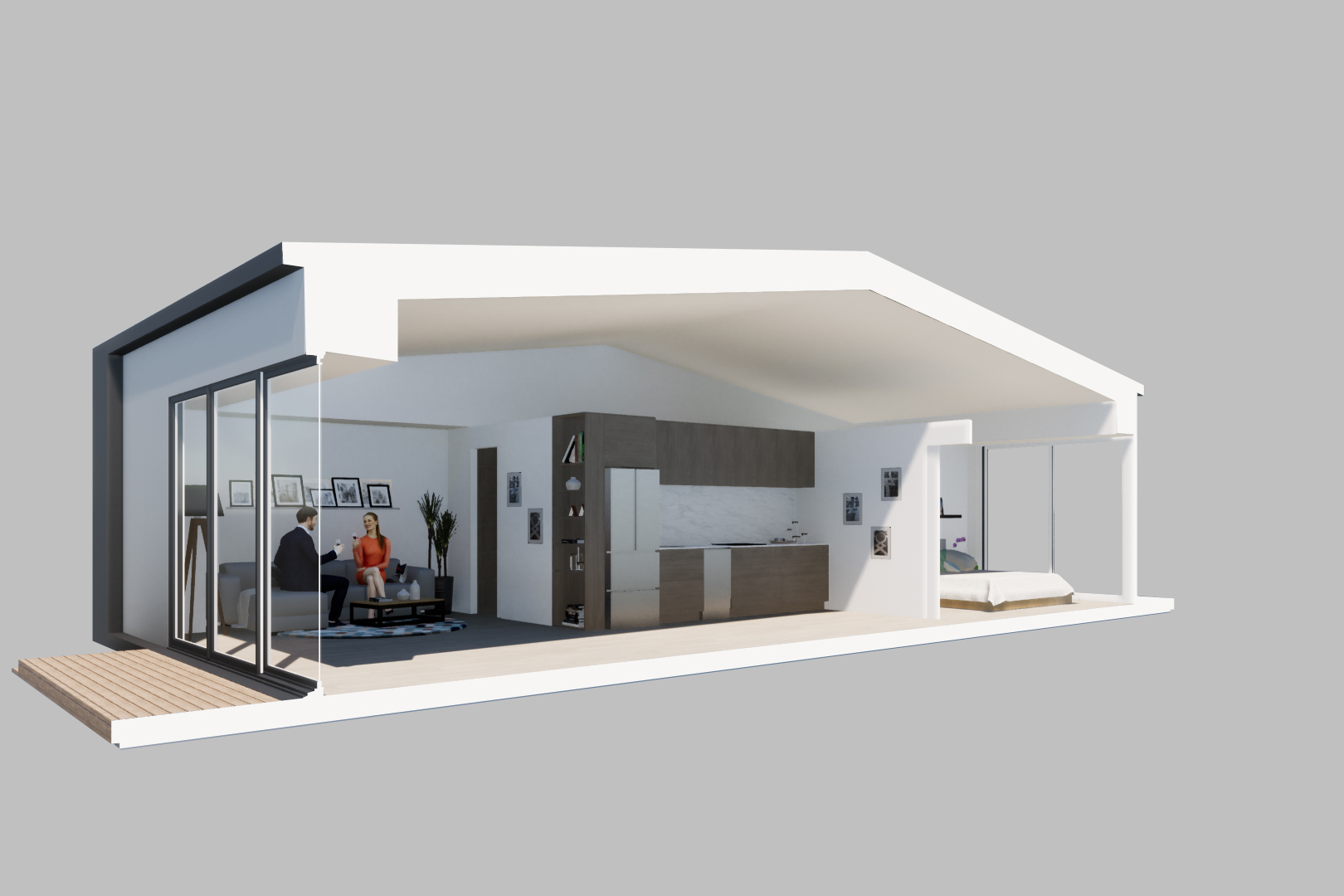 Living, kitchen, bedrooms, 
one volume, one light.