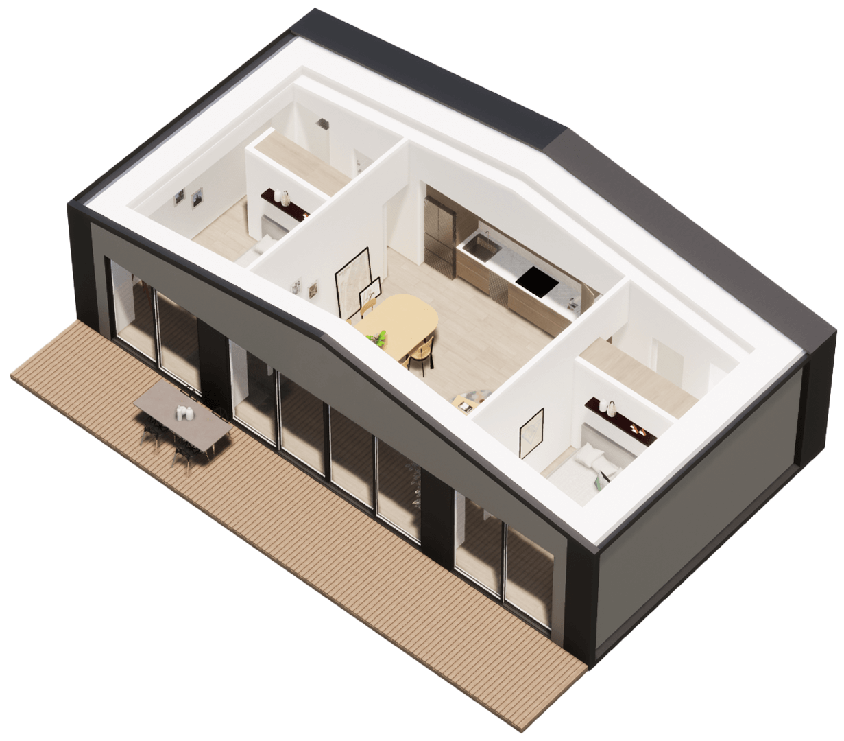 Karlev 800 SQFT isometric view, Room layout