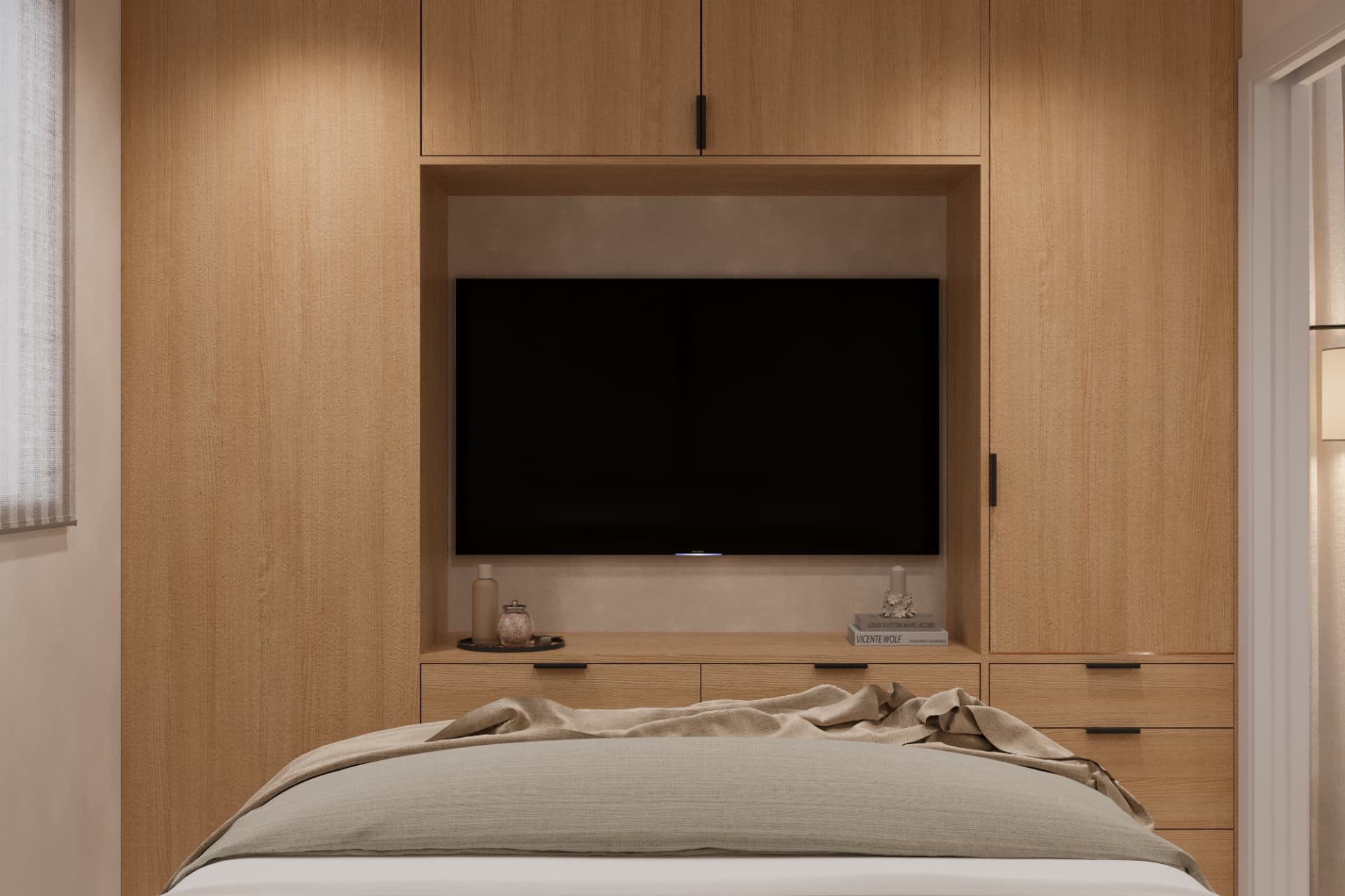 Storage built into the wall.