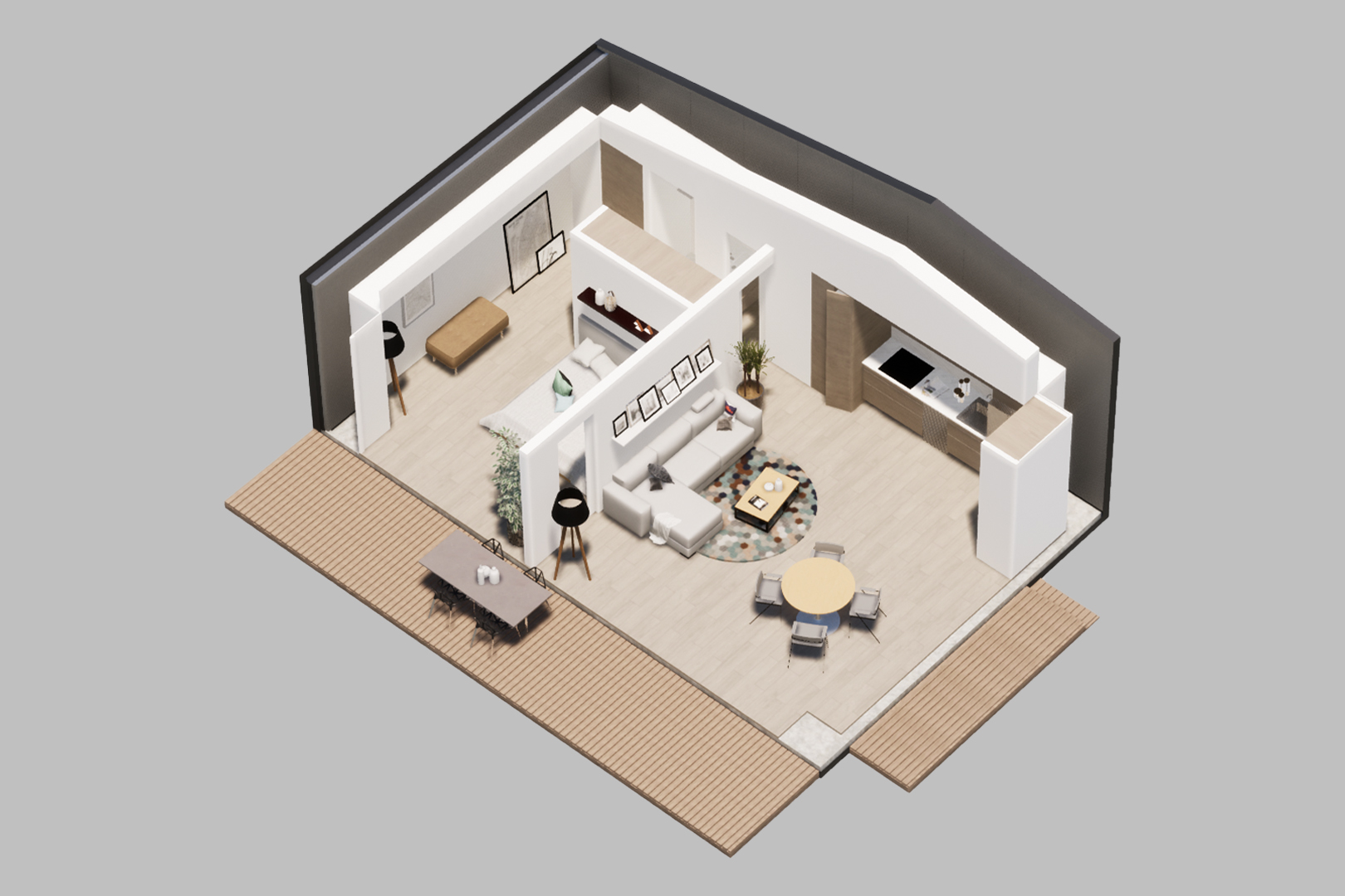 One open room,
one private retreat.