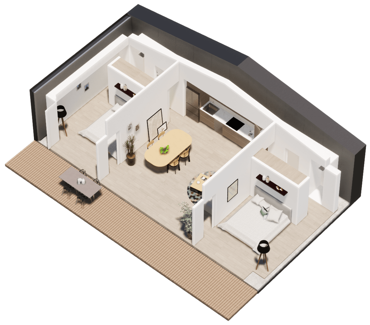 Karlev 800 SQFT isometric view, Interior volumes