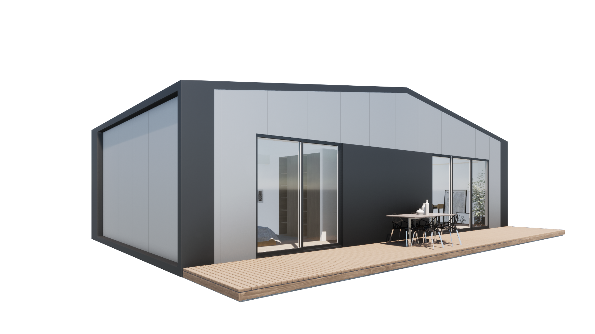 Two rooms,
one long deck.
