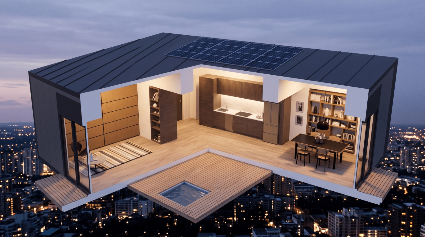 Courtyard life after sunset.