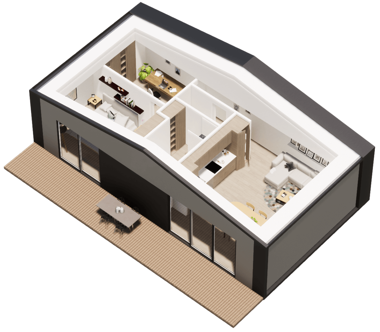 Karlev 800 SQFT isometric view, Room layout