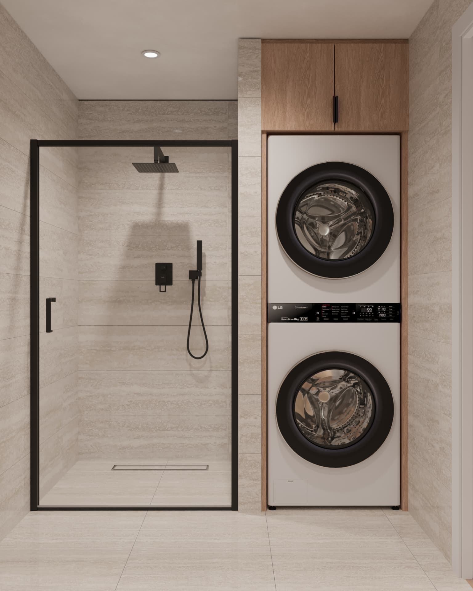 Shower and laundry together.