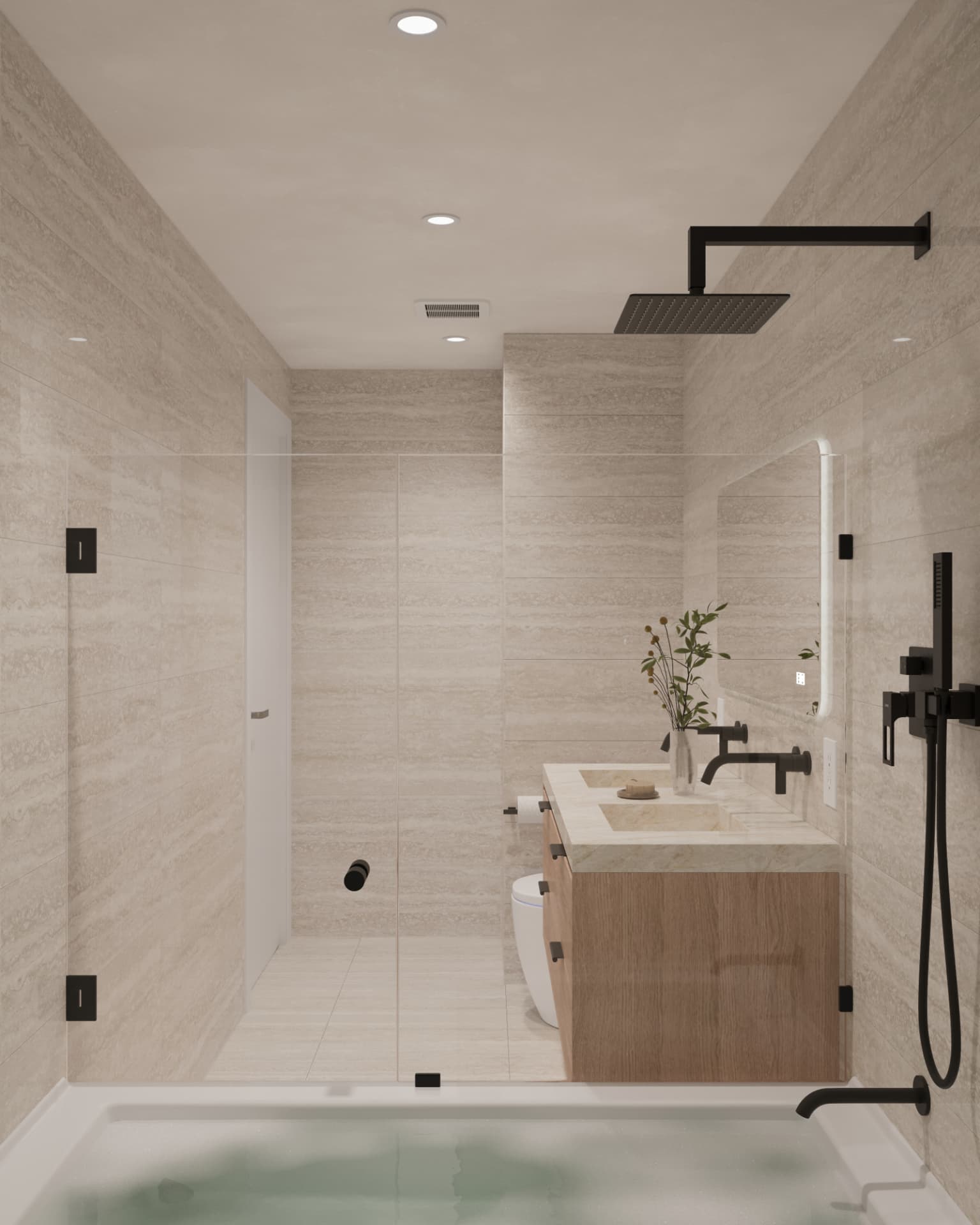 Soaking tub and walk in shower.